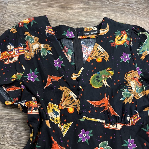 Dangerfield Jurassic Park Lost World Dinosaur Print Cotton Mini Dress Size 14 - Picture 5 of 9
